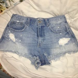 Hollister High Rise Destroyed Denim Shorts